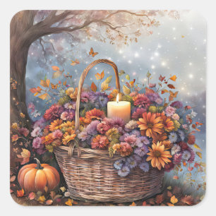 Fall Autumn Flowers and Foliage Candle Basket Square Sticker