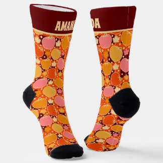 Fall Autumn Flowers & Pumpkin Boho Orange Plaid Socks