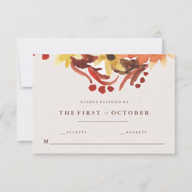 Fall /Autumn Flowers Wedding RSVP Card (Front)