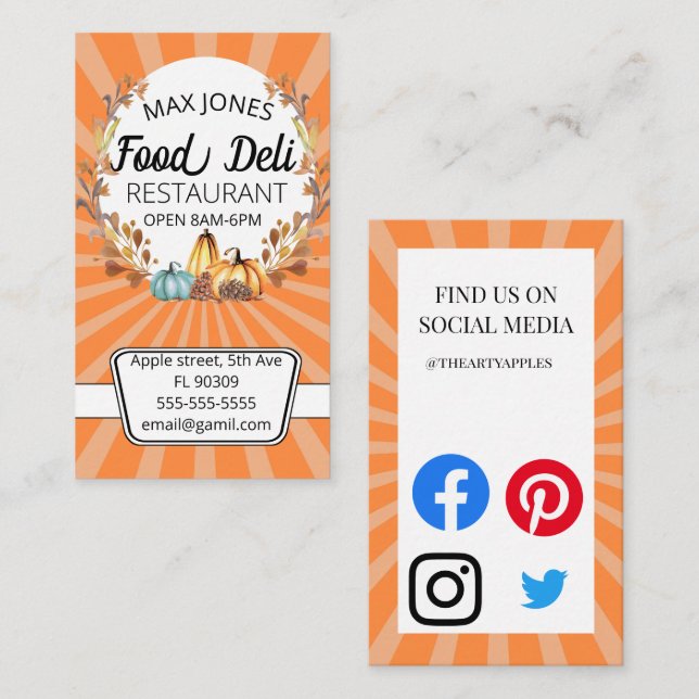 fall autumn food fruit deli market fold craft business card (Front/Back)