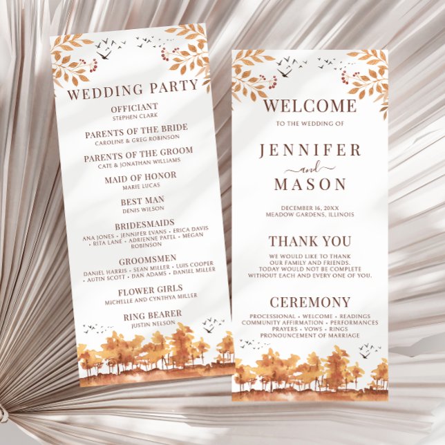 Fall Autumn Forest Tree Leaves Wedding Programs (Creator Uploaded)