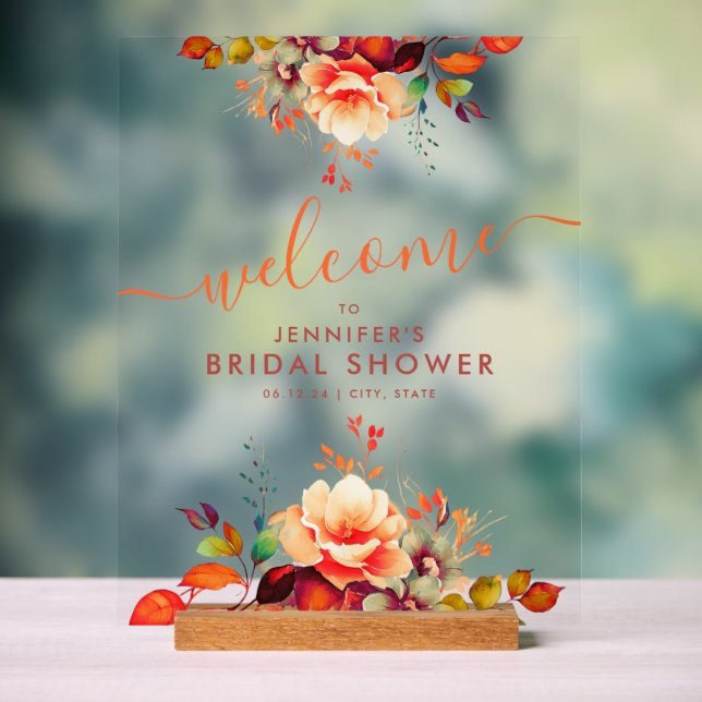Fall Autumn Garden Floral Bridal Shower Welcome Acrylic Sign (Neutral)