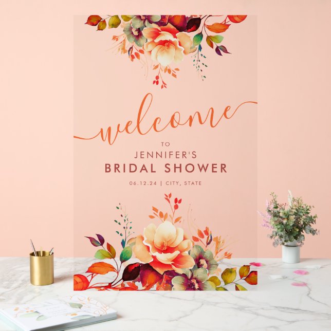 Fall Autumn Garden Floral Bridal Shower Welcome  Acrylic Sign (Wedding)