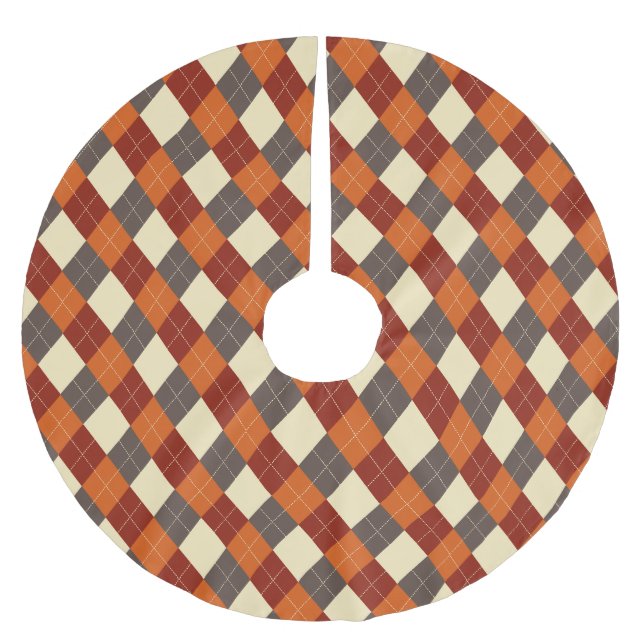 Fall/Autumn Gingham pattern  Brushed Polyester Tree Skirt (Front)