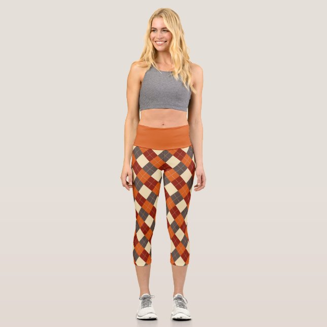 Fall/Autumn Gingham pattern  Capri Leggings (Front)