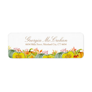 Fall Autumn Gold Pumpkin Watercolor Return Address Label