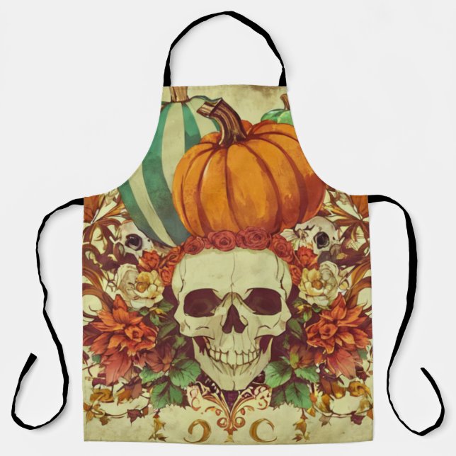 Fall/Autumn/Halloween/pumpkin/skeleton  Apron (Front)
