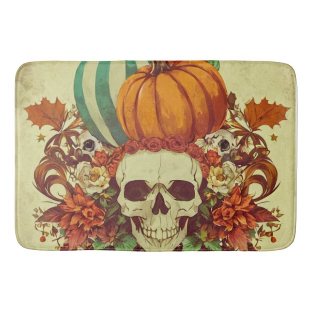 Fall/Autumn/Halloween/pumpkin/skeleton  Bath Mat (Front)