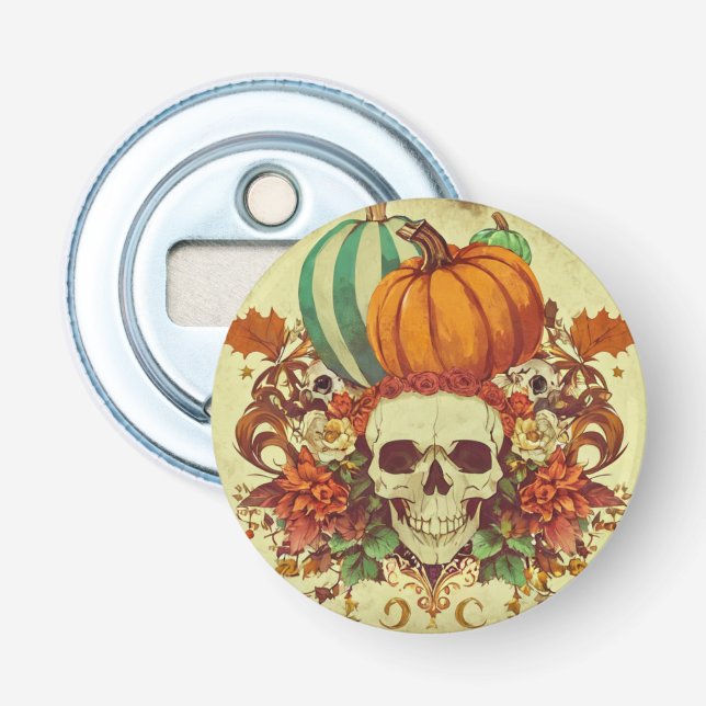 Fall/Autumn/Halloween/pumpkin/skeleton  Bottle Opener (Front)