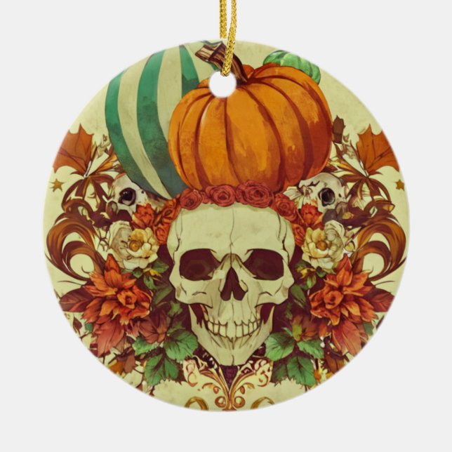Fall/Autumn/Halloween/pumpkin/skeleton  Ceramic Ornament (Front)