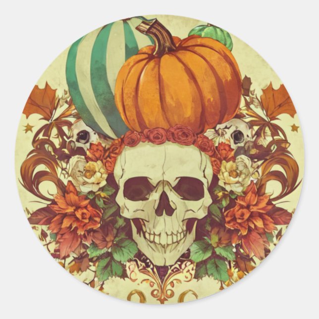 Fall/Autumn/Halloween/pumpkin/skeleton  Classic Round Sticker (Front)