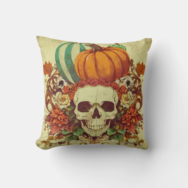 Fall/Autumn/Halloween/pumpkin/skeleton  Cushion (Front)