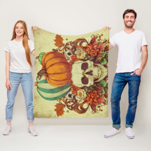 Fall/Autumn/Halloween/pumpkin/skeleton Fleece Blanket