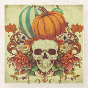 Fall/Autumn/Halloween/pumpkin/skeleton Glass Coaster