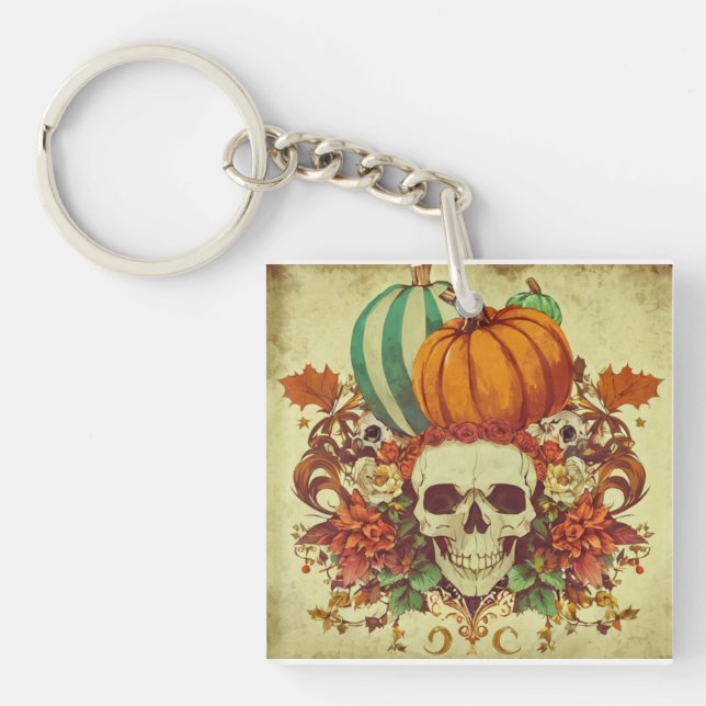 Fall/Autumn/Halloween/pumpkin/skeleton  Key Ring (Front)