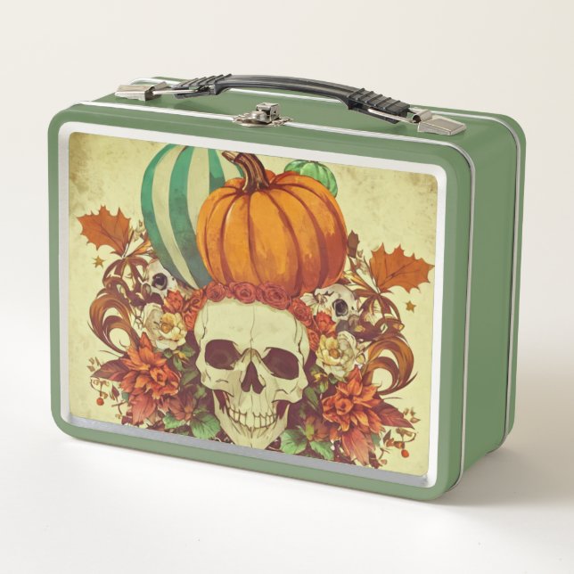 Fall/Autumn/Halloween/pumpkin/skeleton  Metal Lunch Box (Front)
