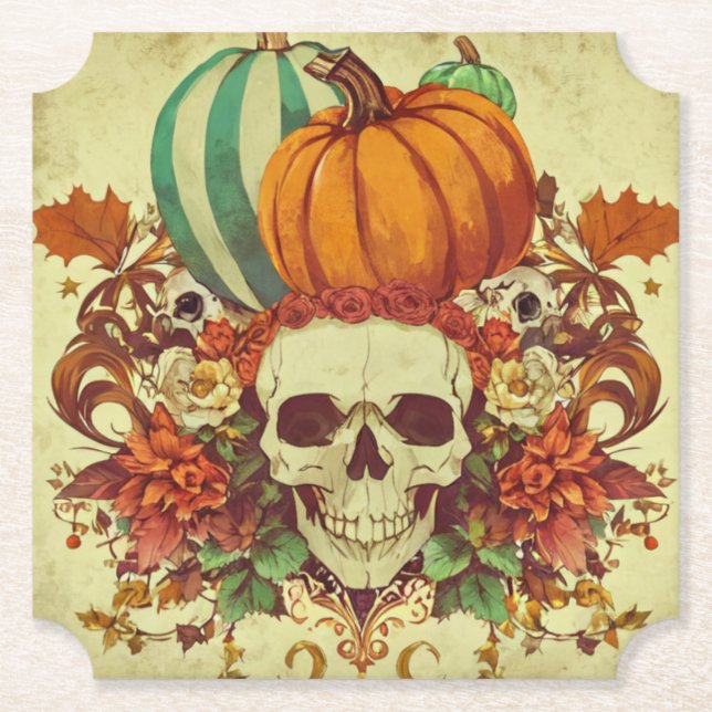 Fall/Autumn/Halloween/pumpkin/skeleton  Paper Coaster (Front)