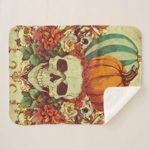 Fall/Autumn/Halloween/pumpkin/skeleton Sherpa Blanket