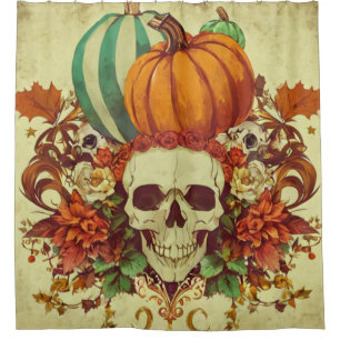 Fall/Autumn/Halloween/pumpkin/skeleton  Shower Curtain