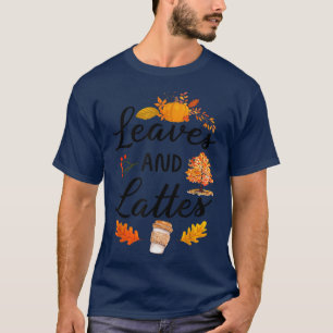 Fall Autumn Halloween Women Leaves Lattes Pumpkin  T-Shirt