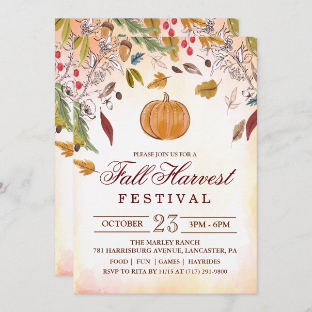 Fall Autumn Harvest Festival Party Invitation (Front/Back)