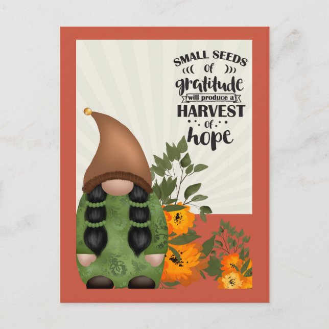 Fall Autumn Harvest Gratitude Gnome Postcard (Front)
