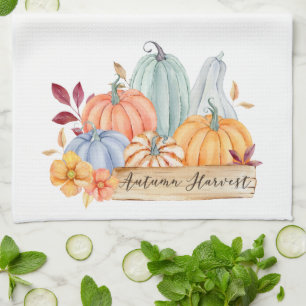 Fall Autumn Harvest Green Pumpkins Tea Towel