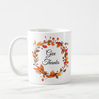 Fall Autumn Harvest Leaves Give Thanks coffee mug