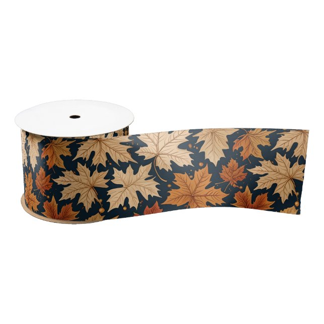 Fall & Autumn Harvest Leaves Satin Ribbon (Spool)