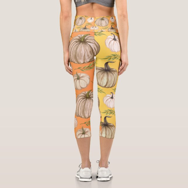 fall autumn harvest Thanksgiving season leaf falli Capri Leggings (Back)