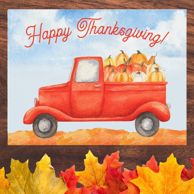 Fall Autumn Harvest Truck Thanksgiving Business Postcard (Thanksgiving Business Postcard to wish your clients and customer a Happy Thanksgiving. QR code. )