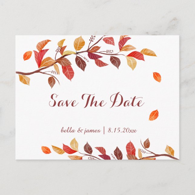 Fall Autumn Leafs Wedding Save The Date Cards (Front)
