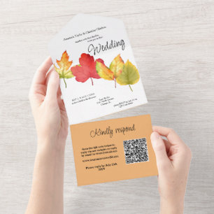 Fall Autumn Leaves All in One Wedding Invite