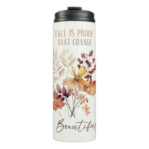 Fall Autumn Leaves and Flowers Thermal Tumbler