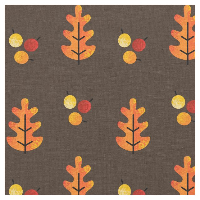 Fall Autumn Leaves & Berries Pattern Fabric (Close Up)