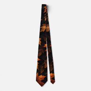 Fall Autumn Leaves Black Background Tie
