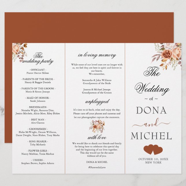 Fall Autumn Leaves  Boho Wedding Programme (Front/Back)