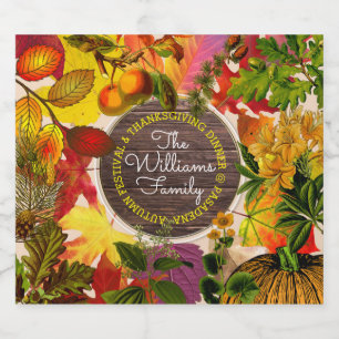 Fall Autumn Leaves Collage Monogram Vintage Wood Beer Bottle Label