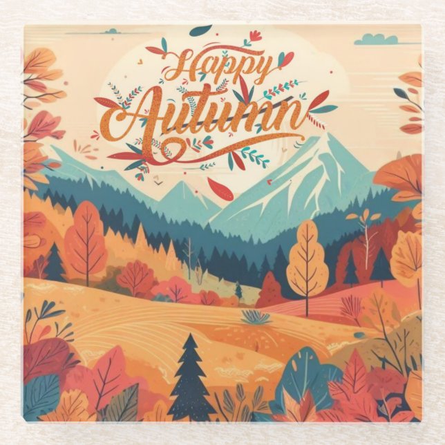 Fall/Autumn/leaves/colourful Glass Coaster (Front)