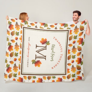 Fall/Autumn Leaves Family Monogram Thanksgiving Fleece Blanket