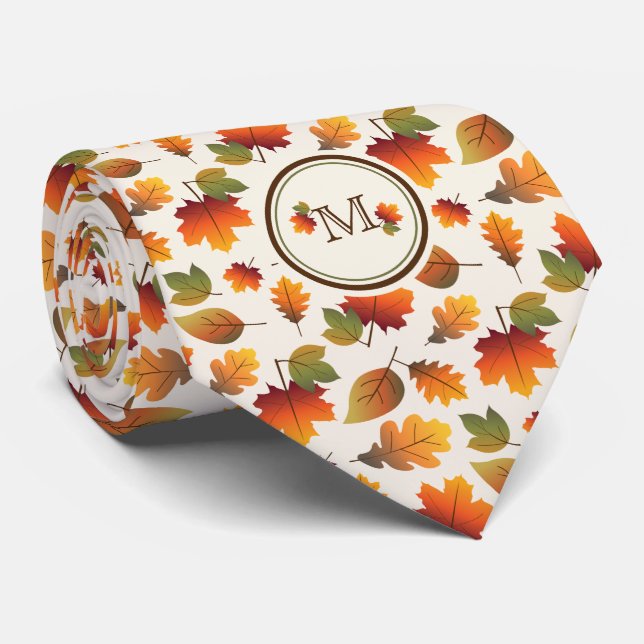 Fall/Autumn Leaves Family Monogram Thanksgiving Tie (Rolled)