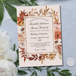 Fall Autumn Leaves Floral Formal Elegant Wedding Invitation