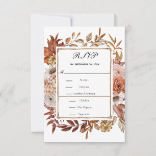 Fall Autumn Leaves Floral Formal Elegant Wedding   RSVP Card