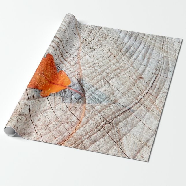 Fall autumn leaves oak leaf wood wrapping paper (Unrolled)