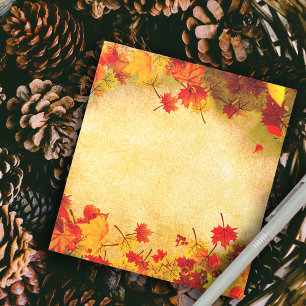 Fall Autumn Leaves on Old Paper Background Notepad