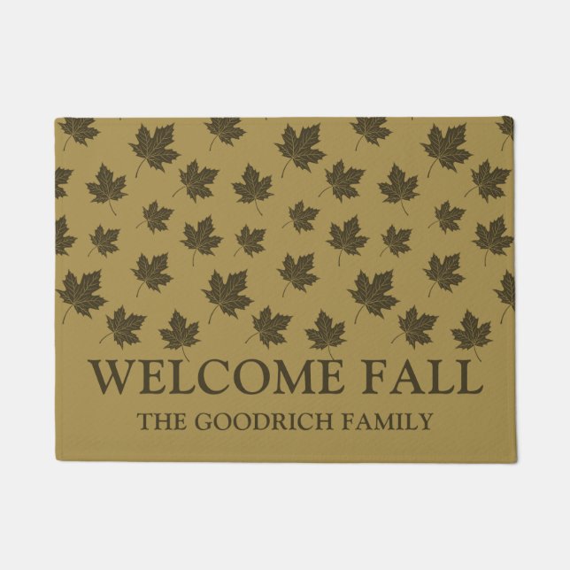 Fall Autumn Leaves Pattern. Brown Personalised Doormat (Front)