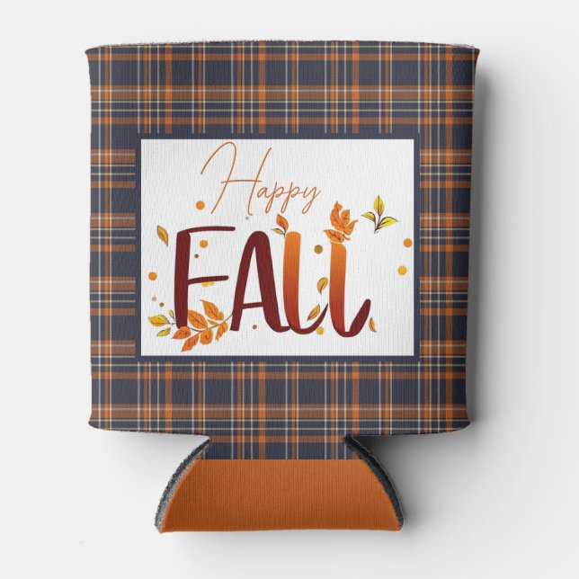 Fall/autumn/leaves/plaid Can Cooler (Front)