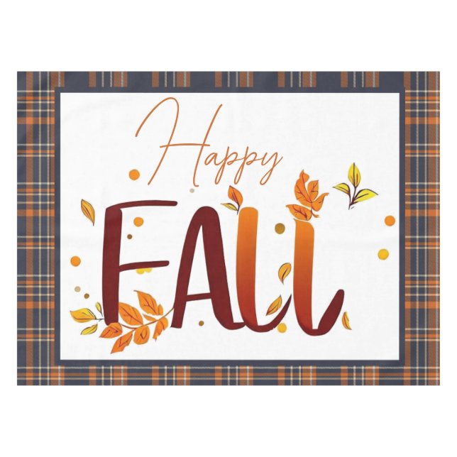 Fall/Autumn/Leaves/Plaid Tablecloth (Front (Horizontal))