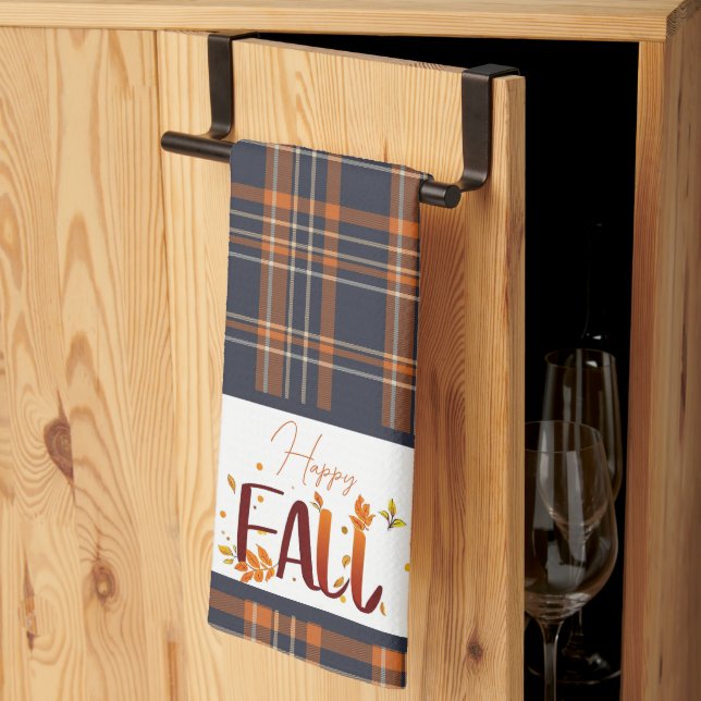 Fall/autumn/leaves/plaid Tea Towel (Thirds Fold)