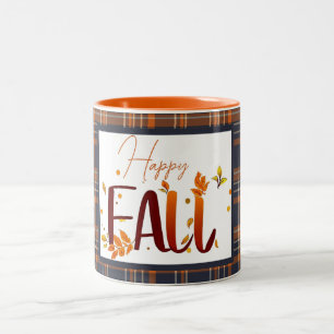 Fall/autumn/leaves/plaid Two-Tone Coffee Mug